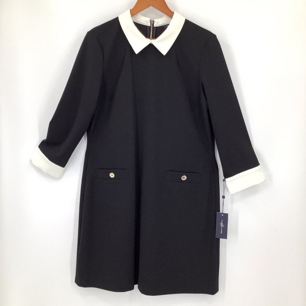 Tommy Hilfiger Women's Black White Collar Shift Dress Size 14 Pockets